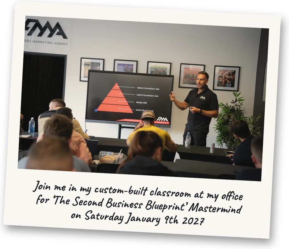 Ben Davis teaching a room of business owners in the custom-built classroom at FMA HQ